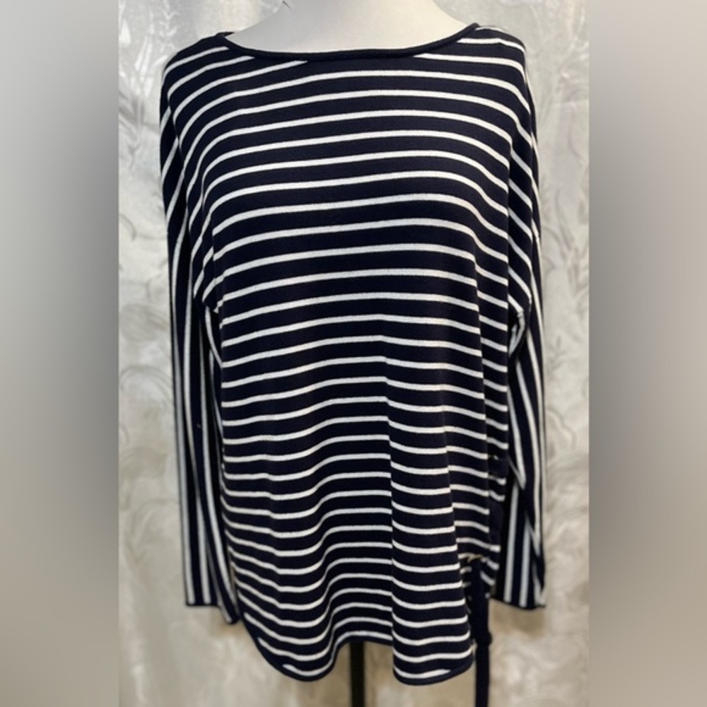 Michael Kors Navy & White Striped Scoop Neck Sweater